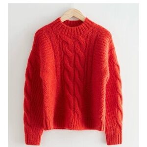 Alpaca Wool! Classic bright Orange Cable Knit Sweater